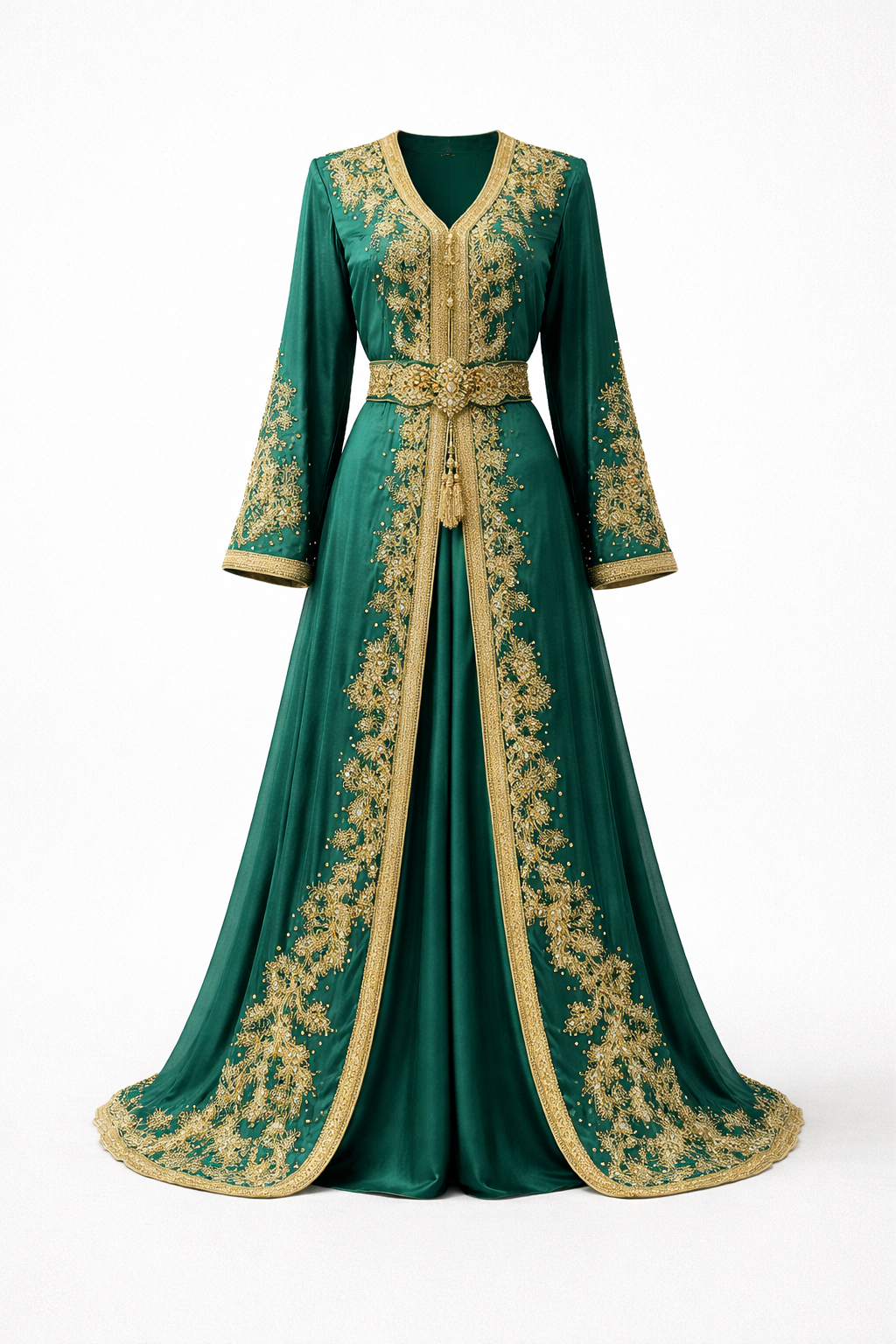 Caftan marocain en satin émeraude